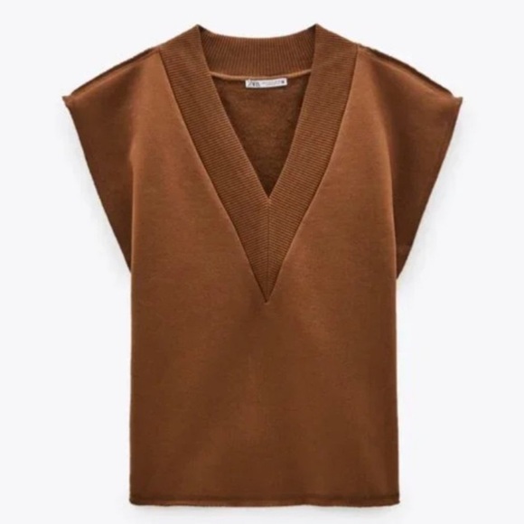 Zara Oversized Chocolate Brown Vest Sweatshirt Small - Picture 2 of 6
